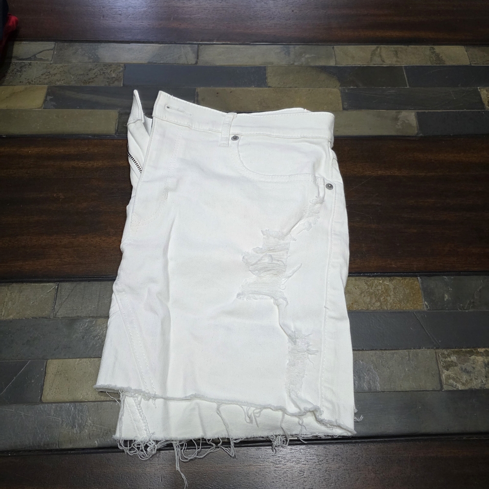 Express Ivory Distressed Mini Skirt